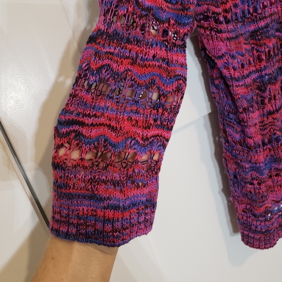 Kensie Open Knit Sweater Pink Purple Blue Size Large - Picture 7 of 13